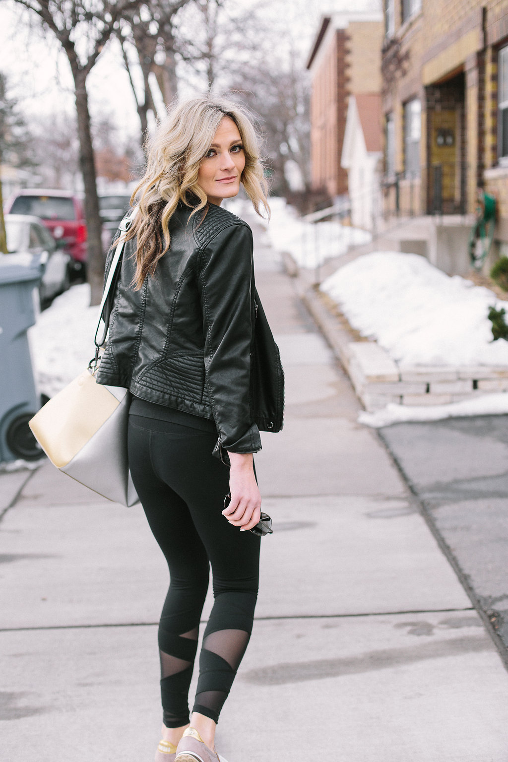 Black Leather jacket, black/champagne